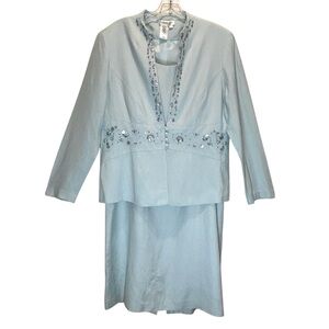 Coldwater Creek Powder Blue Linen Blend Embellished Dress and Jacket - Size 16
